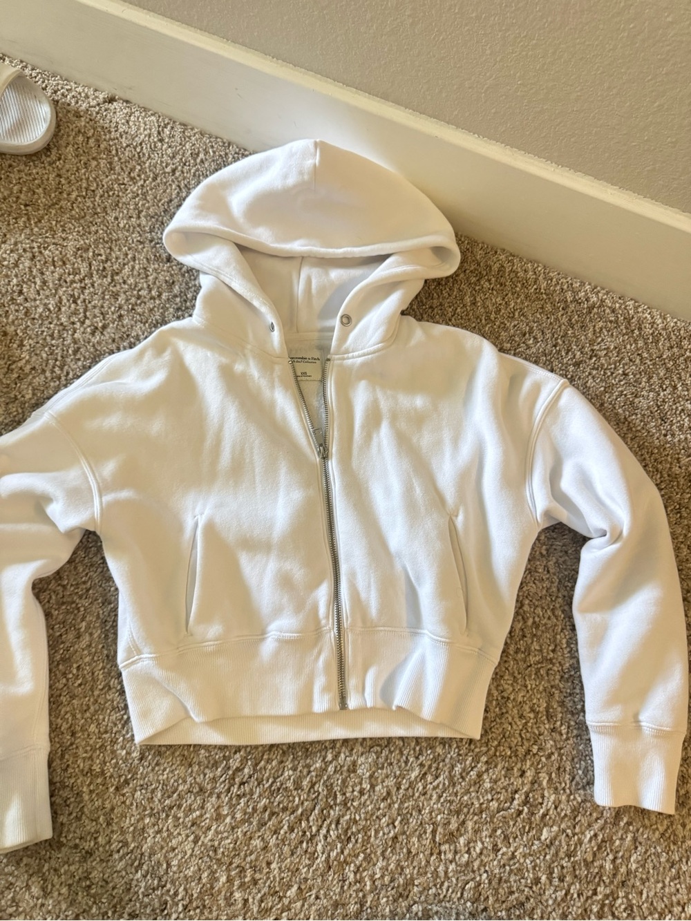 Abercrombie White Hooded Zip Jacket - Cropped Soft A&F collection